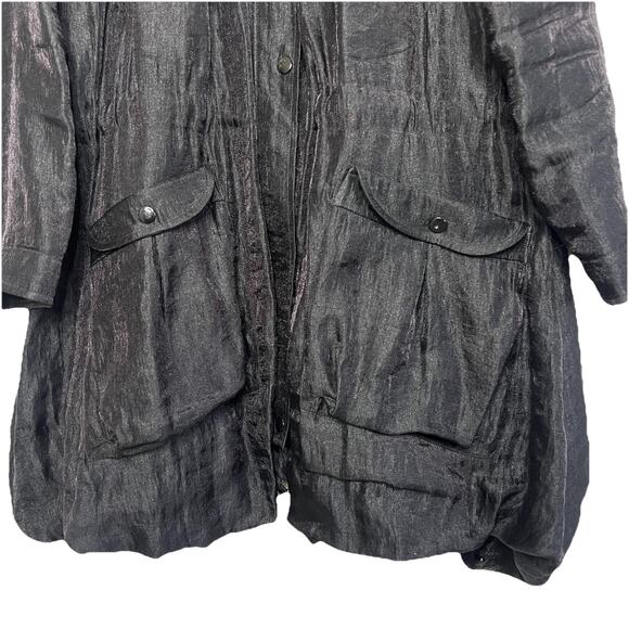 Samuel Dong Black Bubble Satin Jacket Coat Small Zip Front Lagenlook Cocktail - Picture 2 of 10